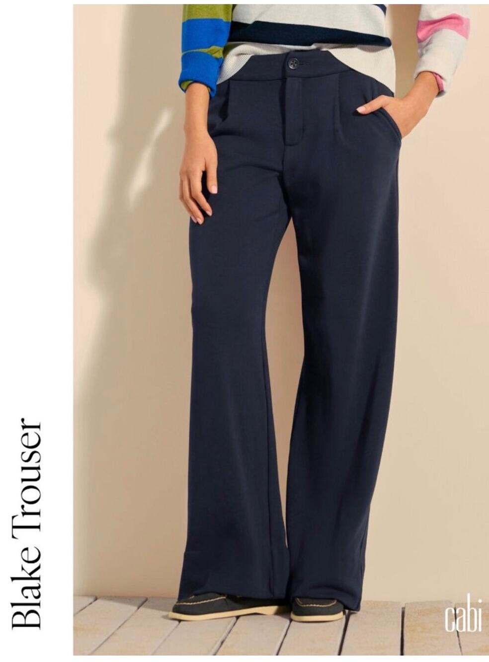 CAbi Blake Trouser #4896 Medium Navy High Rise Wide Leg Pants